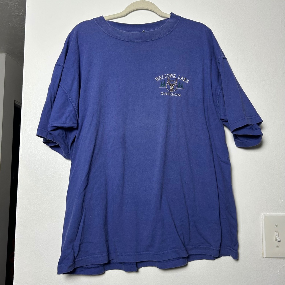 Vintage 90s Wallowa‎ Lake Oregon T Shirt Mens XL Blue Embroidered Deer - Picture 4 of 4